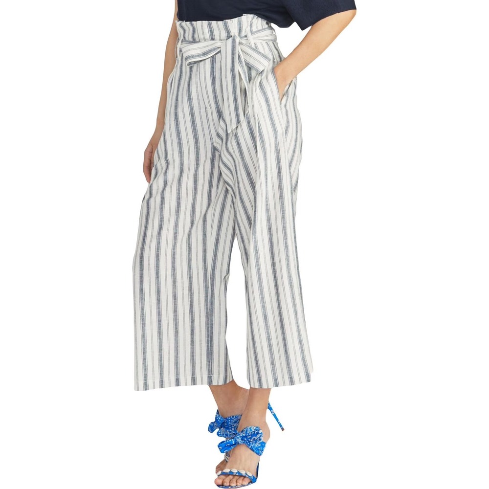 Rachel Rachel Roy Striped Wide Leg Paperbag Waist Pants Blue White Size 6